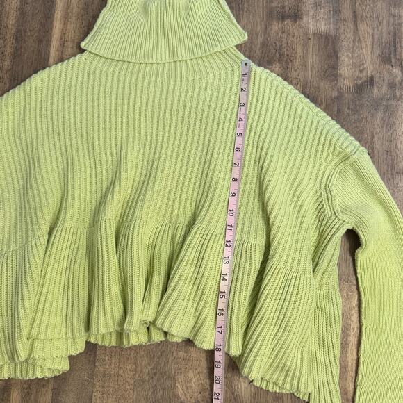 Free People Layer Cake Sweater Ruffle Mock Neck Chunky Knit Key Lime Size XS - Picture 5 of 9
